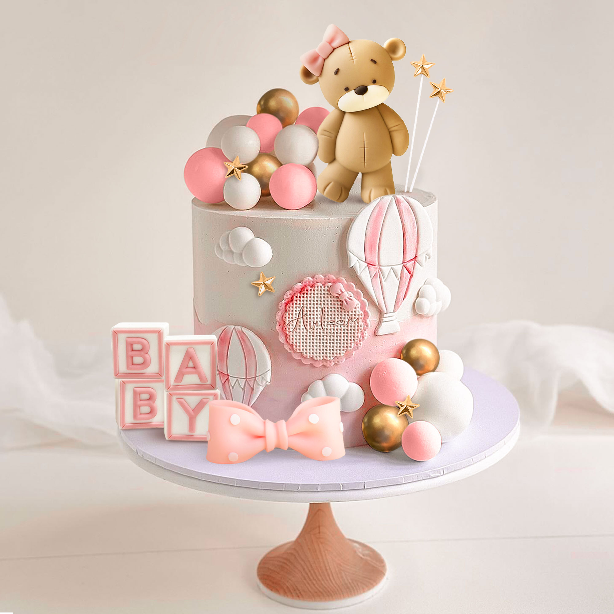 Resin Art Alphabet - LaVenty Pink Bear Cake Decoration Baby