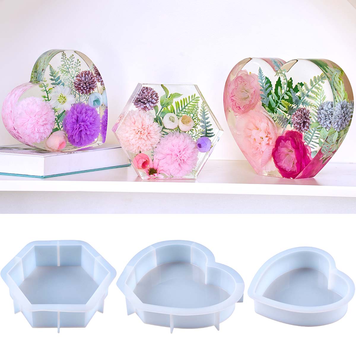 Heart Hexagon Ornament Bookend - Resin Art Heart recension och pris